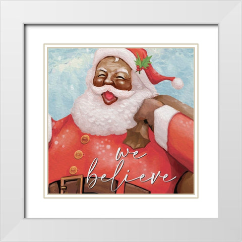 We Believe Santa v2 White Modern Wood Framed Art Print with Double Matting by Allen, Kimberly