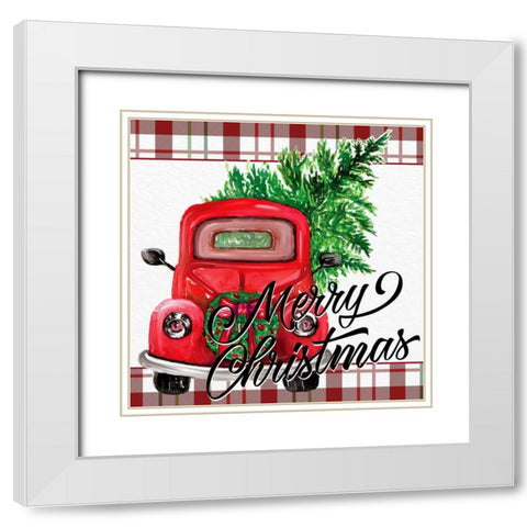 Merry Christmas Red Truck White Modern Wood Framed Art Print with Double Matting by Allen, Kimberly