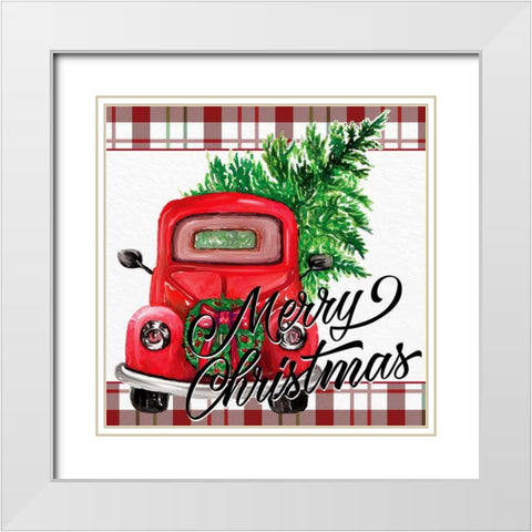 Merry Christmas Red Truck White Modern Wood Framed Art Print with Double Matting by Allen, Kimberly