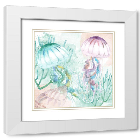 Jelly Fish White Modern Wood Framed Art Print with Double Matting by Allen, Kimberly