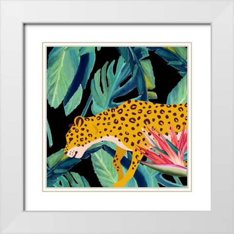 In the Palms Leopards 2 White Modern Wood Framed Art Print with Double Matting by Allen, Kimberly