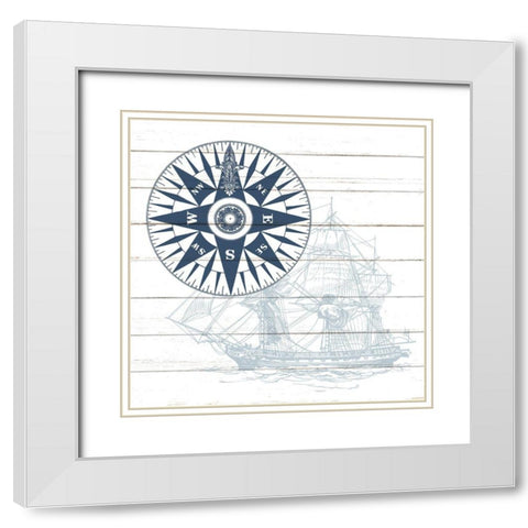 Ships Compass White Modern Wood Framed Art Print with Double Matting by Allen, Kimberly