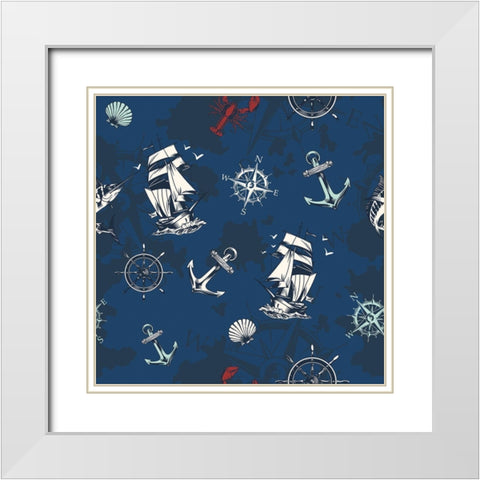 Nautical Pattern White Modern Wood Framed Art Print with Double Matting by Allen, Kimberly