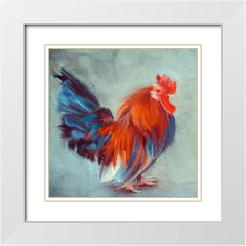 Rooster 1 White Modern Wood Framed Art Print with Double Matting by Allen, Kimberly