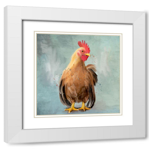 Rooster 2 White Modern Wood Framed Art Print with Double Matting by Allen, Kimberly