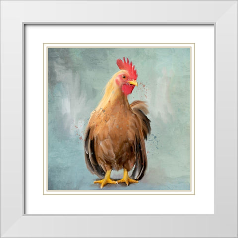 Rooster 2 White Modern Wood Framed Art Print with Double Matting by Allen, Kimberly