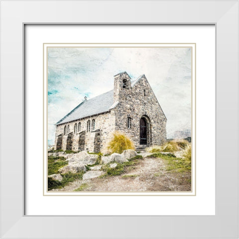 Stone Church White Modern Wood Framed Art Print with Double Matting by Allen, Kimberly