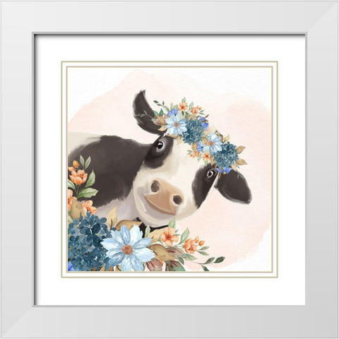 Floral Cow White Modern Wood Framed Art Print with Double Matting by Allen, Kimberly