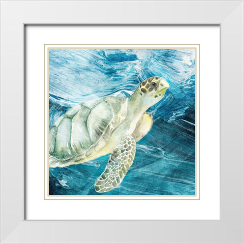 Sea Turtle Blues White Modern Wood Framed Art Print with Double Matting by Allen, Kimberly