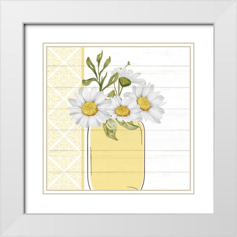 Mason Jar Floral 3 White Modern Wood Framed Art Print with Double Matting by Allen, Kimberly