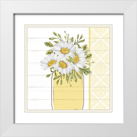 Mason Jar Floral 4 White Modern Wood Framed Art Print with Double Matting by Allen, Kimberly