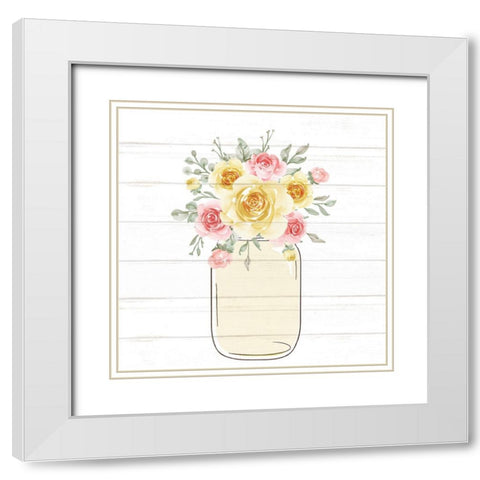 Mason Jar Floral 11 White Modern Wood Framed Art Print with Double Matting by Allen, Kimberly