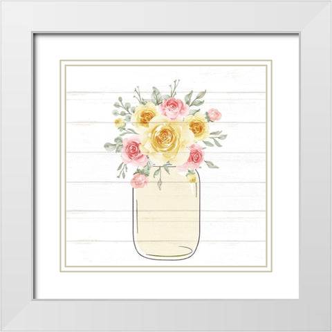 Mason Jar Floral 11 White Modern Wood Framed Art Print with Double Matting by Allen, Kimberly