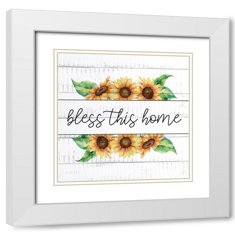 Bless This Home Sunflowers White Modern Wood Framed Art Print with Double Matting by Allen, Kimberly
