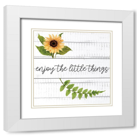Enjoy The Little Things Sunflowers White Modern Wood Framed Art Print with Double Matting by Allen, Kimberly