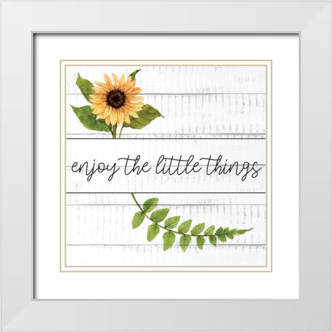 Enjoy The Little Things Sunflowers White Modern Wood Framed Art Print with Double Matting by Allen, Kimberly