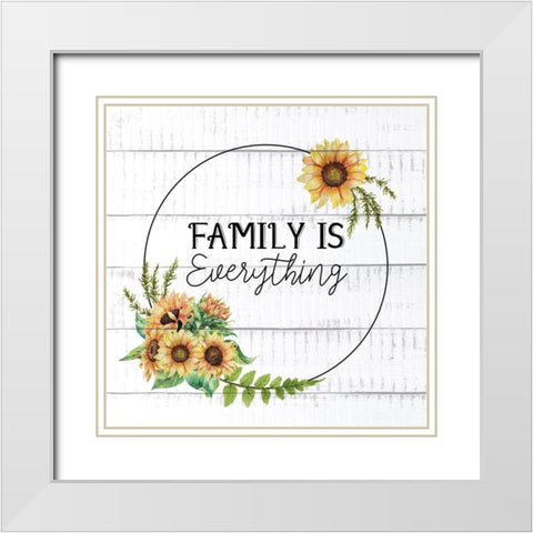 Family Is Everything Sunflowers White Modern Wood Framed Art Print with Double Matting by Allen, Kimberly