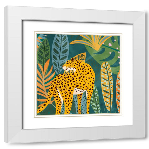 Palm Leopard 1 White Modern Wood Framed Art Print with Double Matting by Allen, Kimberly