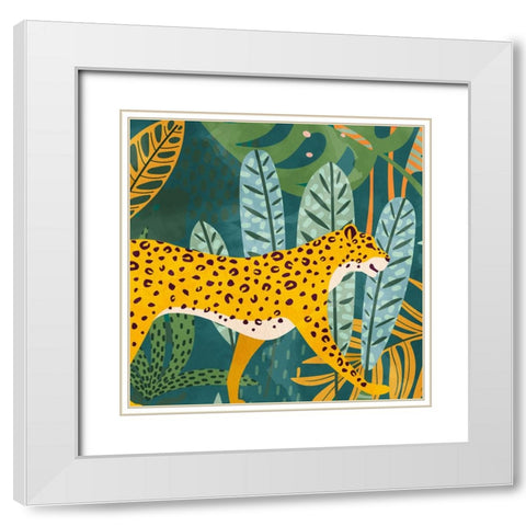 Palm Leopard 2 White Modern Wood Framed Art Print with Double Matting by Allen, Kimberly
