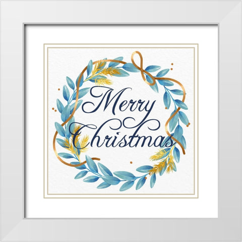 Merry Christmas Wreath Blues White Modern Wood Framed Art Print with Double Matting by Allen, Kimberly