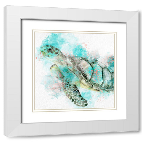Turtle Swim White Modern Wood Framed Art Print with Double Matting by Allen, Kimberly