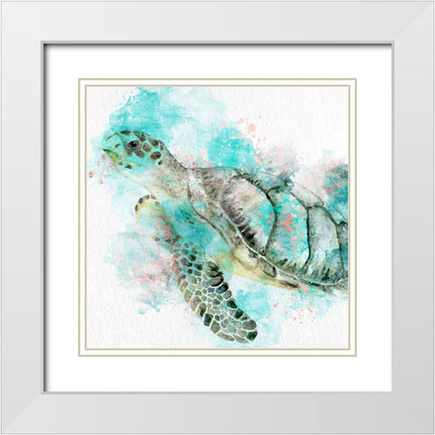 Turtle Swim White Modern Wood Framed Art Print with Double Matting by Allen, Kimberly
