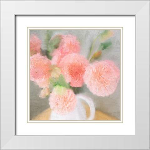 Pink Carnations White Modern Wood Framed Art Print with Double Matting by Allen, Kimberly