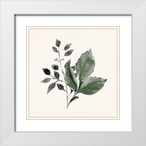 Painted Leaves 1 White Modern Wood Framed Art Print with Double Matting by Allen, Kimberly