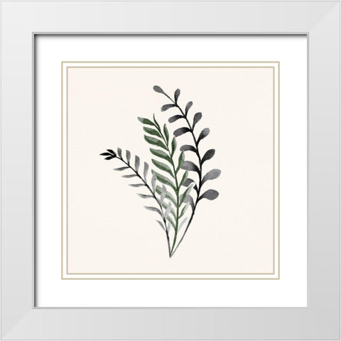 Painted Leaves 2 White Modern Wood Framed Art Print with Double Matting by Allen, Kimberly
