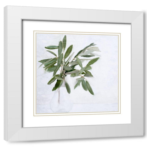 Olive Branches White Modern Wood Framed Art Print with Double Matting by Allen, Kimberly