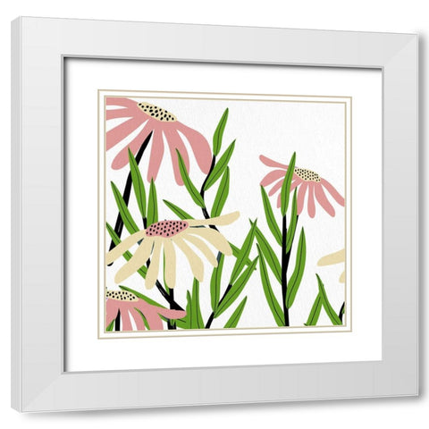 Daisies 1 White Modern Wood Framed Art Print with Double Matting by Allen, Kimberly