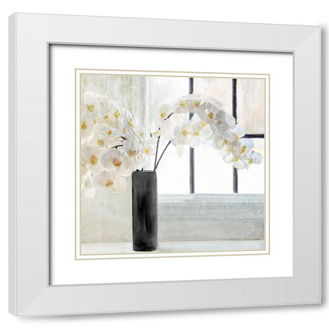 Orchid Window White Modern Wood Framed Art Print with Double Matting by Allen, Kimberly