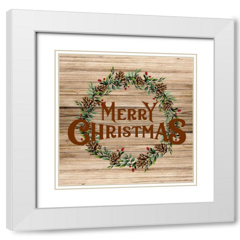 Merry Christmas Wreath White Modern Wood Framed Art Print with Double Matting by Allen, Kimberly