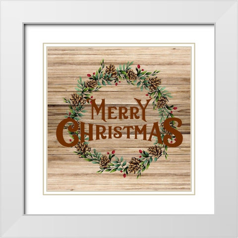 Merry Christmas Wreath White Modern Wood Framed Art Print with Double Matting by Allen, Kimberly