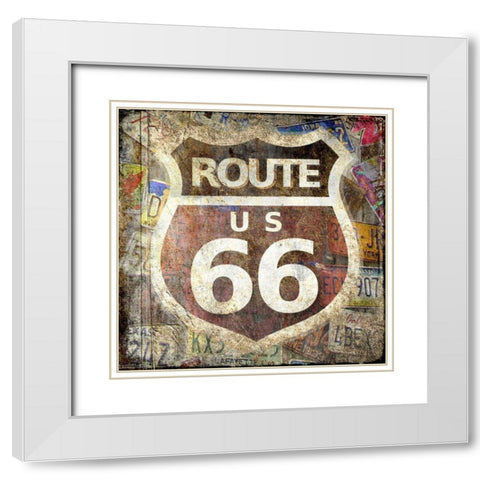 Route 66 White Modern Wood Framed Art Print with Double Matting by Allen, Kimberly