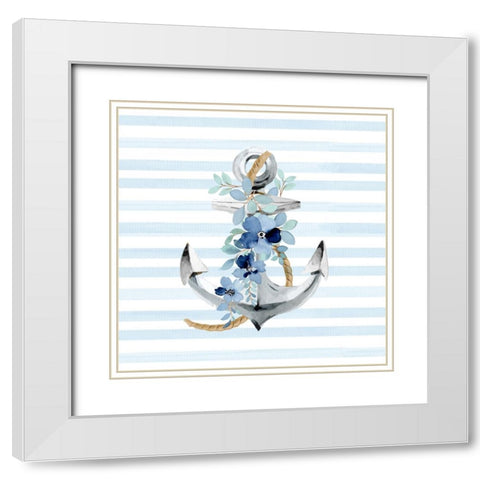 Floral Anchor White Modern Wood Framed Art Print with Double Matting by Allen, Kimberly