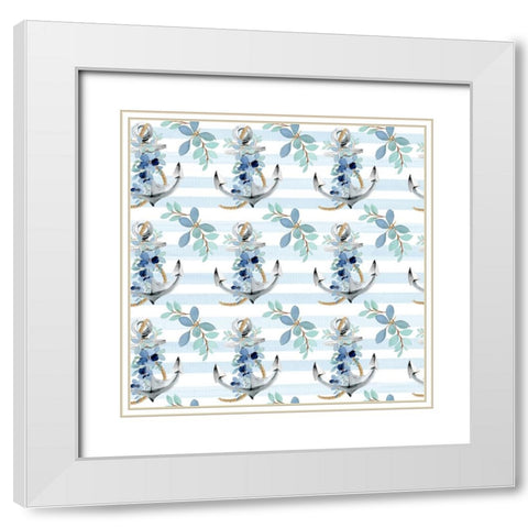 Floral Anchor Pattern White Modern Wood Framed Art Print with Double Matting by Allen, Kimberly