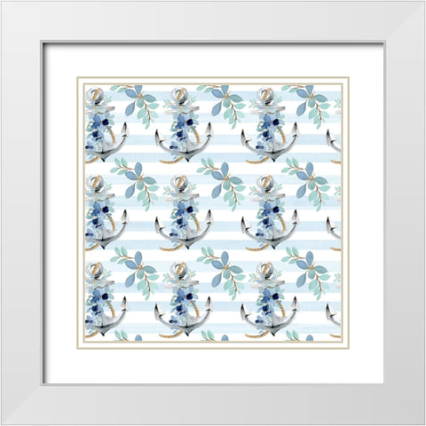 Floral Anchor Pattern White Modern Wood Framed Art Print with Double Matting by Allen, Kimberly