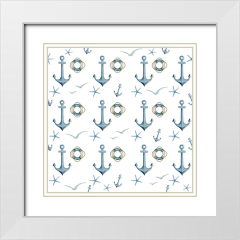 Anchor Home Pattern White Modern Wood Framed Art Print with Double Matting by Allen, Kimberly