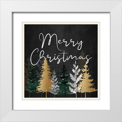 Merry Christmas Pines White Modern Wood Framed Art Print with Double Matting by Allen, Kimberly