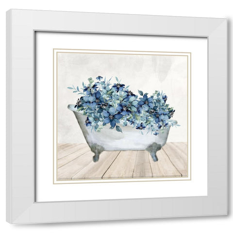 Blue Bath 1 White Modern Wood Framed Art Print with Double Matting by Allen, Kimberly