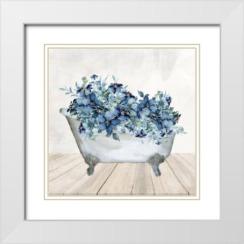 Blue Bath 1 White Modern Wood Framed Art Print with Double Matting by Allen, Kimberly