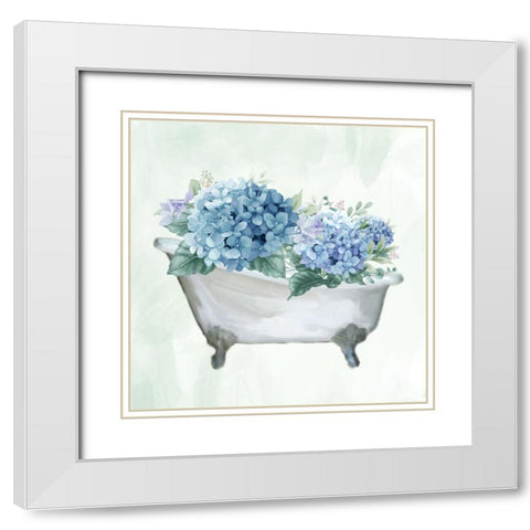 Hydrangea Bath 1 White Modern Wood Framed Art Print with Double Matting by Allen, Kimberly