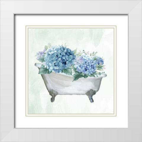 Hydrangea Bath 1 White Modern Wood Framed Art Print with Double Matting by Allen, Kimberly