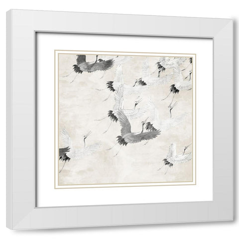 Cranes In Flight White Modern Wood Framed Art Print with Double Matting by Allen, Kimberly