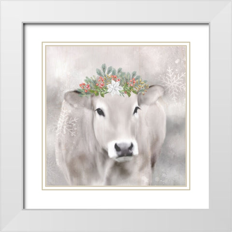 Christmas Moo White Modern Wood Framed Art Print with Double Matting by Allen, Kimberly