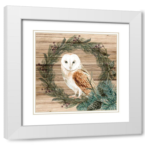 Owl Wreath White Modern Wood Framed Art Print with Double Matting by Allen, Kimberly