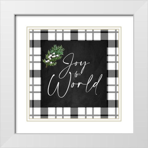 Joy To The World Plaid White Modern Wood Framed Art Print with Double Matting by Allen, Kimberly