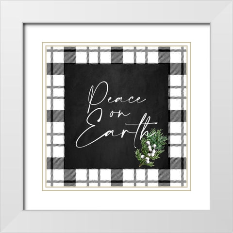 Peace On Earth Plaid White Modern Wood Framed Art Print with Double Matting by Allen, Kimberly