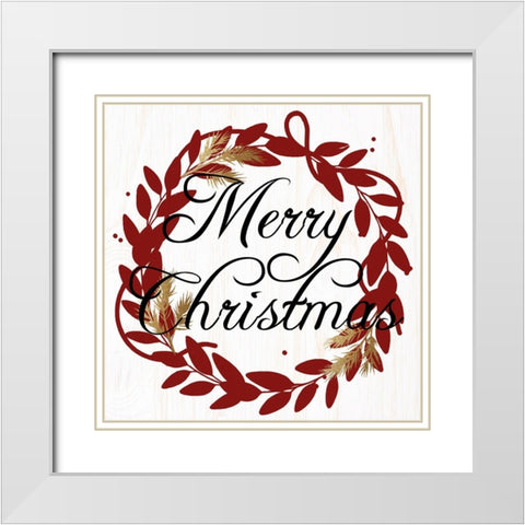 Merry Christmas Wreath Reds White Modern Wood Framed Art Print with Double Matting by Allen, Kimberly